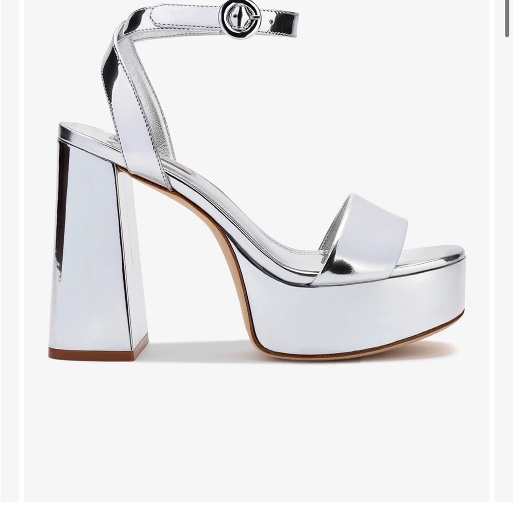 Larroude Dolly Silver Specchio Platform Heels
